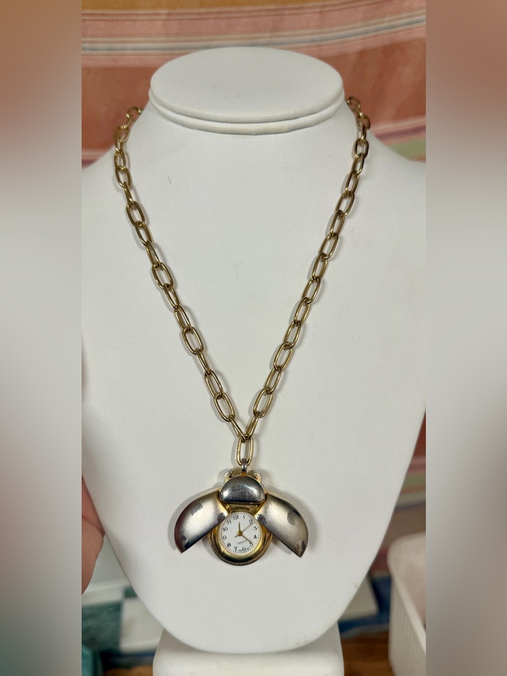 Two-Tone Ladybug Locket Watch Necklace - 20”